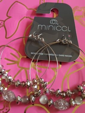 MINICCI SILVER TONE BEADED HOOPS